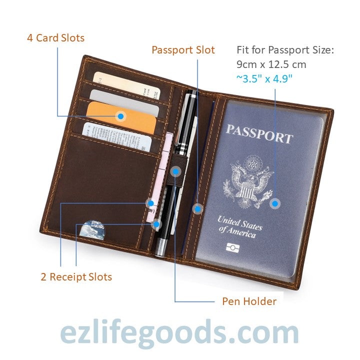EZLIFEGOODS-Rfid Protected Wallet| Passport Cover & Cardholder Wallet|Leather Passport Holder Travel Wallet - Coffee Brown