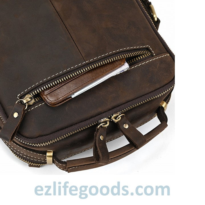 EZLIFEGOODS-Genuine Leather Crossbody Bag for Men| Brown Messenger Shoulder Bag with Many Pockets Dark Brown