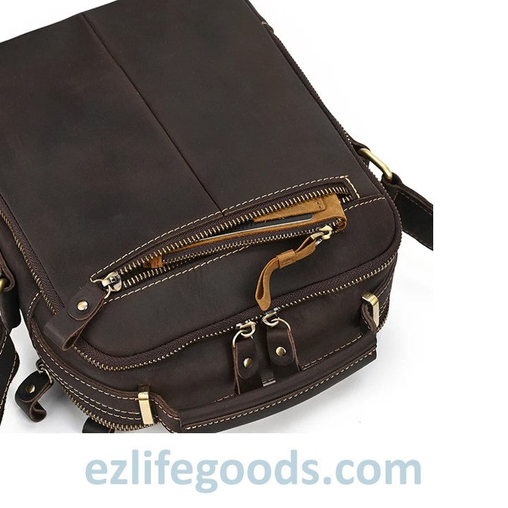 EZLIFEGOODS-Genuine Leather Crossbody Bag for Men| Brown Messenger Shoulder Bag with Many Pockets Dark Brown