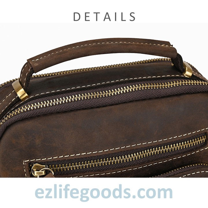 EZLIFEGOODS-Genuine Leather Crossbody Bag for Men| Brown Messenger Shoulder Bag with Many Pockets Dark Brown