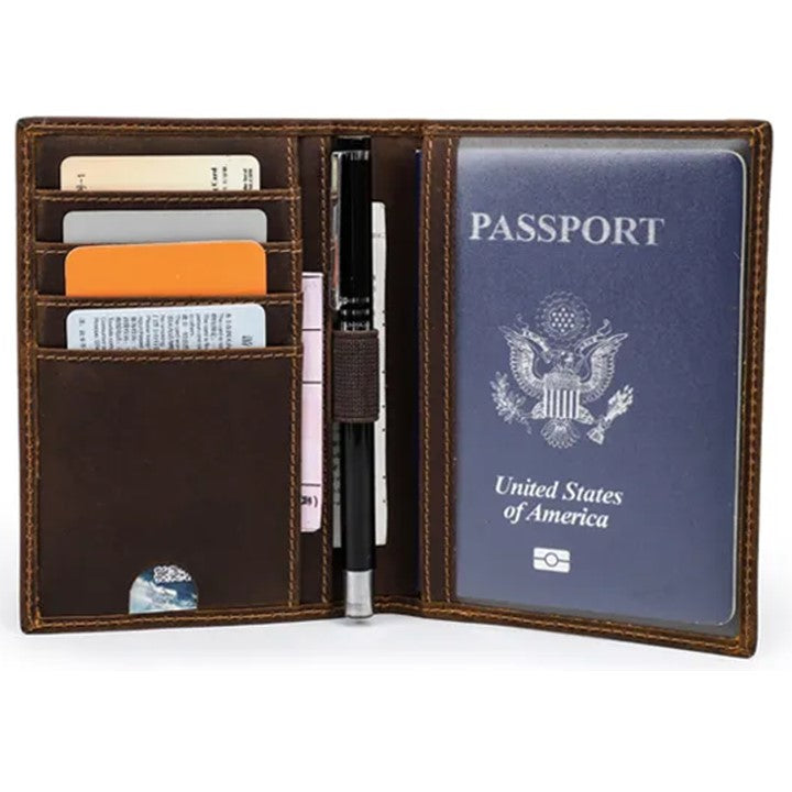 EZLIFEGOODS-Rfid Protected Wallet| Passport Cover & Cardholder Wallet|Leather Passport Holder Travel Wallet - Coffee Brown