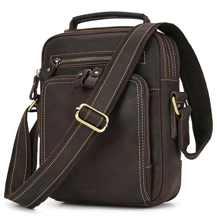 EZLIFEGOODS-Genuine Leather Crossbody Bag for Men| Brown Messenger Shoulder Bag with Many Pockets Dark Brown