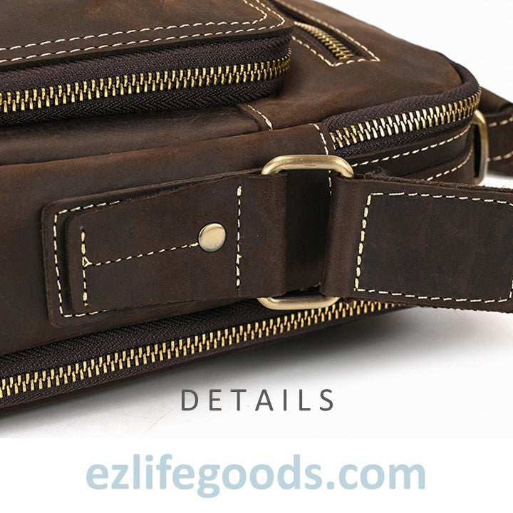 EZLIFEGOODS-Genuine Leather Crossbody Bag for Men| Brown Messenger Shoulder Bag with Many Pockets Dark Brown