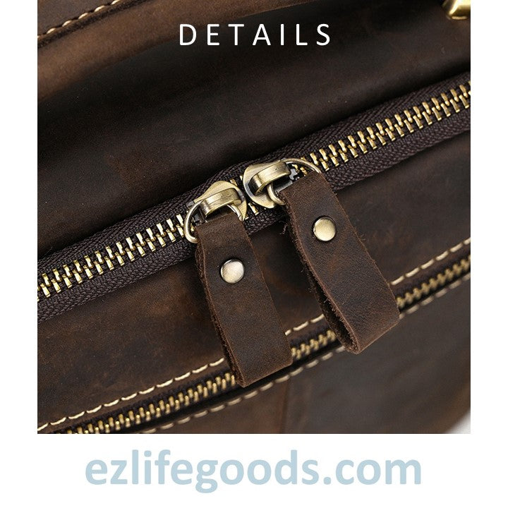 EZLIFEGOODS-Genuine Leather Crossbody Bag for Men| Brown Messenger Shoulder Bag with Many Pockets Dark Brown