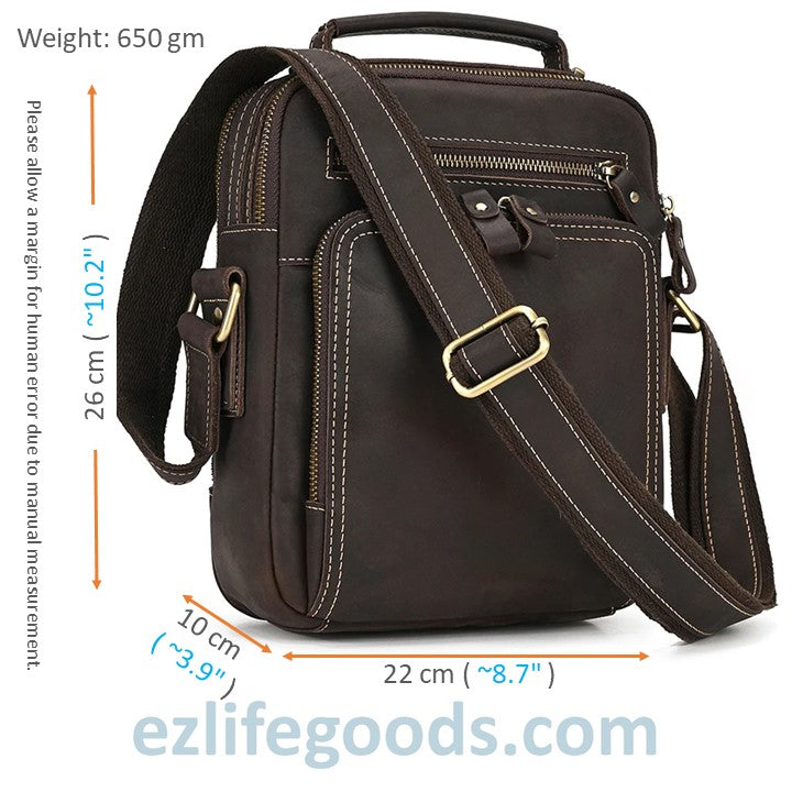 EZLIFEGOODS-Genuine Leather Crossbody Bag for Men| Brown Messenger Shoulder Bag with Many Pockets Dark Brown