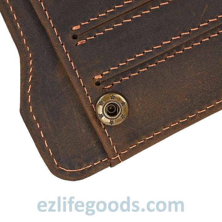 EZLIFEGOODS-Unisex Genuine Leather Wallet| Long Zipper Slim Wallet| Phone Purse with 12 Cardholders-Dark Brown