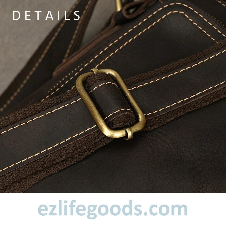 EZLIFEGOODS-Genuine Leather Crossbody Bag for Men| Brown Messenger Shoulder Bag with Many Pockets Dark Brown
