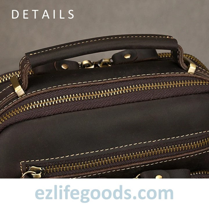 EZLIFEGOODS-Genuine Leather Crossbody Bag for Men| Brown Messenger Shoulder Bag with Many Pockets Dark Brown