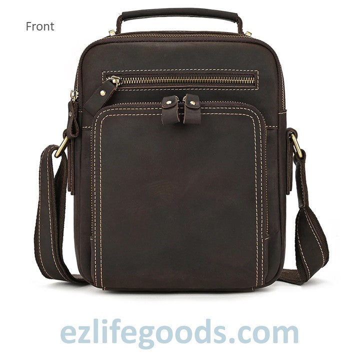 EZLIFEGOODS-Genuine Leather Crossbody Bag for Men| Brown Messenger Shoulder Bag with Many Pockets Dark Brown