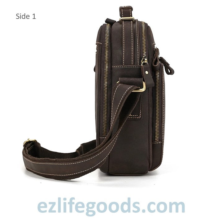 EZLIFEGOODS-Genuine Leather Crossbody Bag for Men| Brown Messenger Shoulder Bag with Many Pockets Dark Brown