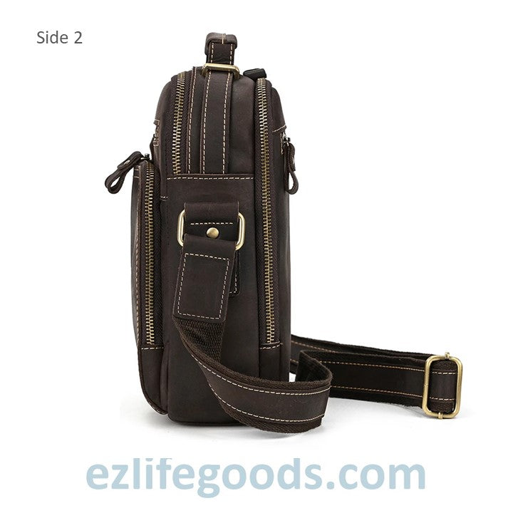EZLIFEGOODS-Genuine Leather Crossbody Bag for Men| Brown Messenger Shoulder Bag with Many Pockets Dark Brown