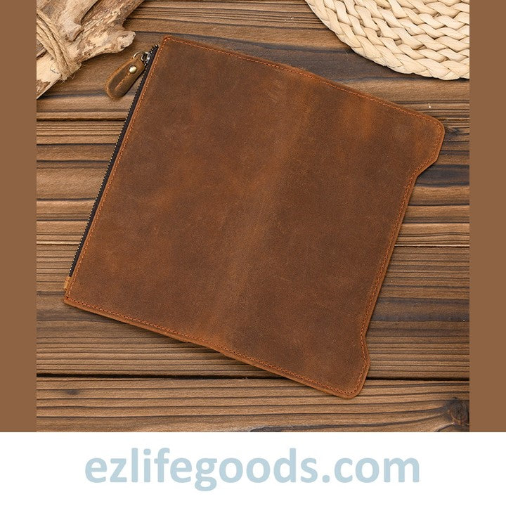 EZLIFEGOODS-Unisex Genuine Leather Wallet| Long Zipper Slim Wallet| Phone Purse with 12 Cardholders-Brown