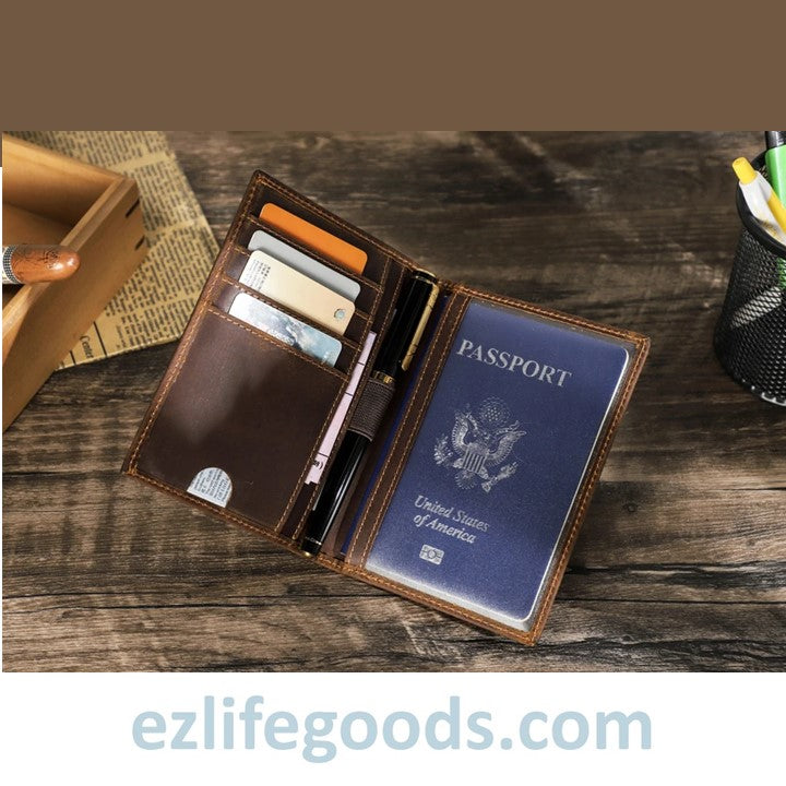 EZLIFEGOODS-Rfid Protected Wallet| Passport Cover & Cardholder Wallet|Leather Passport Holder Travel Wallet - Coffee Brown
