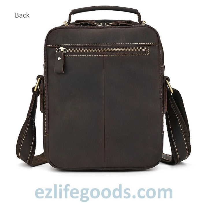EZLIFEGOODS-Genuine Leather Crossbody Bag for Men| Brown Messenger Shoulder Bag with Many Pockets Dark Brown