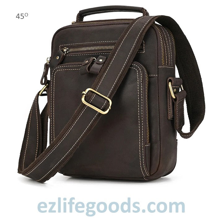 EZLIFEGOODS-Genuine Leather Crossbody Bag for Men| Brown Messenger Shoulder Bag with Many Pockets Dark Brown