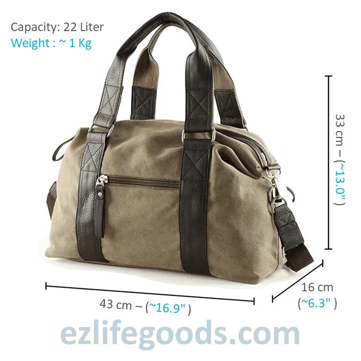 EZLIFEGOODS-Anti-Theft Canvas Duffle Bag| Zipper Weekend Bag| Fitness Handbag| Shoulder Bag with Many Pockets-Khaki