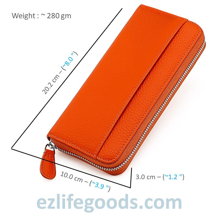 EZLIFEGOODS-RFID Long Wallet, Genuine Leather Zipper Wallet for Women with Many Cardholders, Phone Wallet Purse