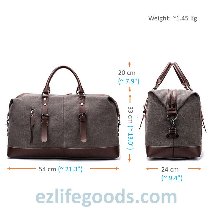 EZLIFEGOODS-Vintage Canvas & Leather Travel Duffle Bag / Large Overnight Bag 54 cm