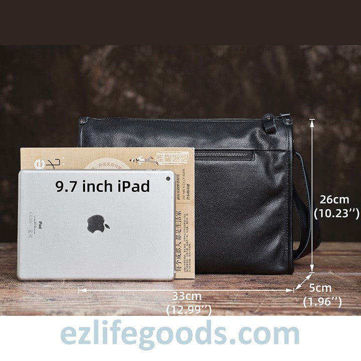 EZLIFEGOODS-Full Grain Genuine Leather Messenger Bag - High Capacity Shoulder Bag for Men