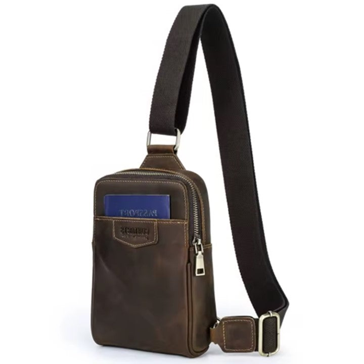 EZLIFEGOODS-Brown Genuine Leather Mini Sling Bag for Men| Anti Theft Crossbody Chest Bag for Travel-1