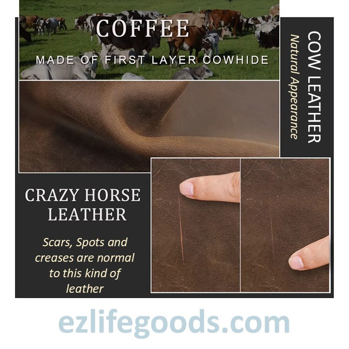 EZLIFEGOODS- cowhide leather description and features with images of cows leather texture,.
