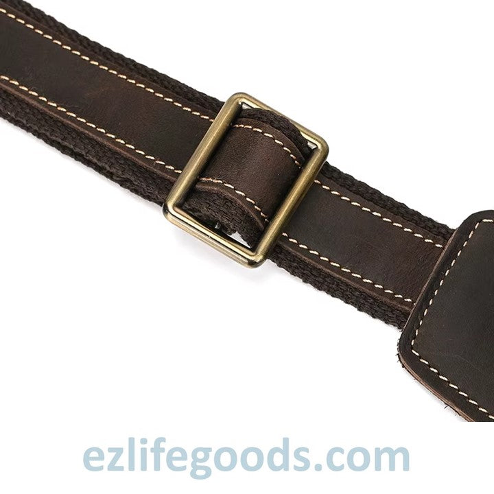 EZLIFEGOODS- Dark Brown Adjustable strap of Genuine_Leather_Work_Bag_for_Men-Compact_Shoulder_Bag_with_Many_Pockets-Crossbody_Sling_Chest_Bag-Single_Strap_Shoulder_Backpack