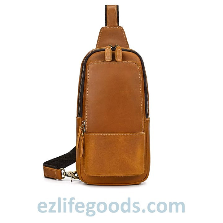 EZLIFEGOODS-Light Brown Genuine_Leather_Work_Bag_for_Men-Compact_Shoulder_Bag_with_Many_Pockets-Crossbody_Sling_Chest_Bag-Single_Strap_Shoulder_Backpack-21 