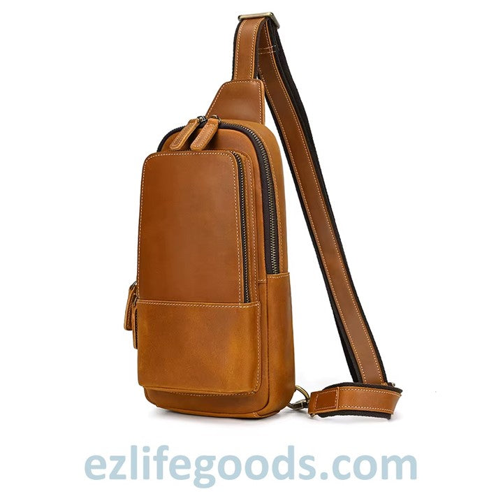 EZLIFEGOODS-Light Brown Genuine_Leather_Work_Bag_for_Men-Compact_Shoulder_Bag_with_Many_Pockets-Crossbody_Sling_Chest_Bag-Single_Strap_Shoulder_Backpack-22