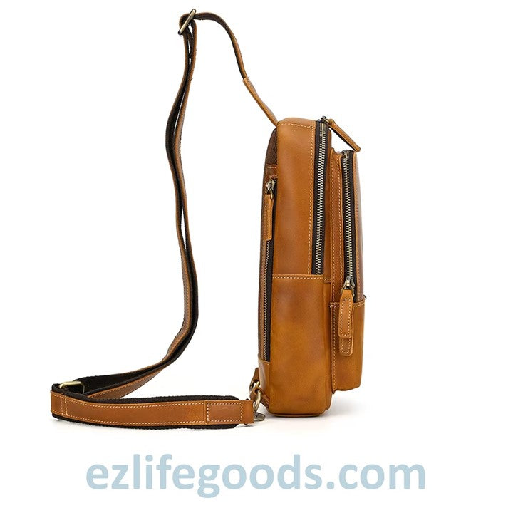 EZLIFEGOODS-Light Brown Genuine_Leather_Work_Bag_for_Men-Compact_Shoulder_Bag_with_Many_Pockets-Crossbody_Sling_Chest_Bag-Single_Strap_Shoulder_Backpack-23