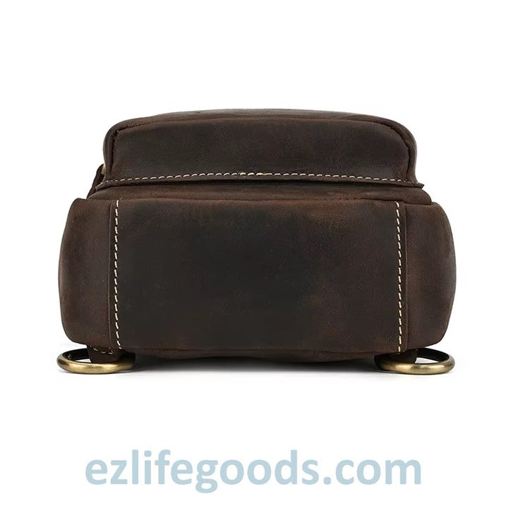 EZLIFEGOODS-Dark Brown Genuine Leather Work Bag for Men-Compact Shoulder Bag with Many Pockets-Crossbody Sling Chest Bag-Single Strap Shoulder Backpack-8