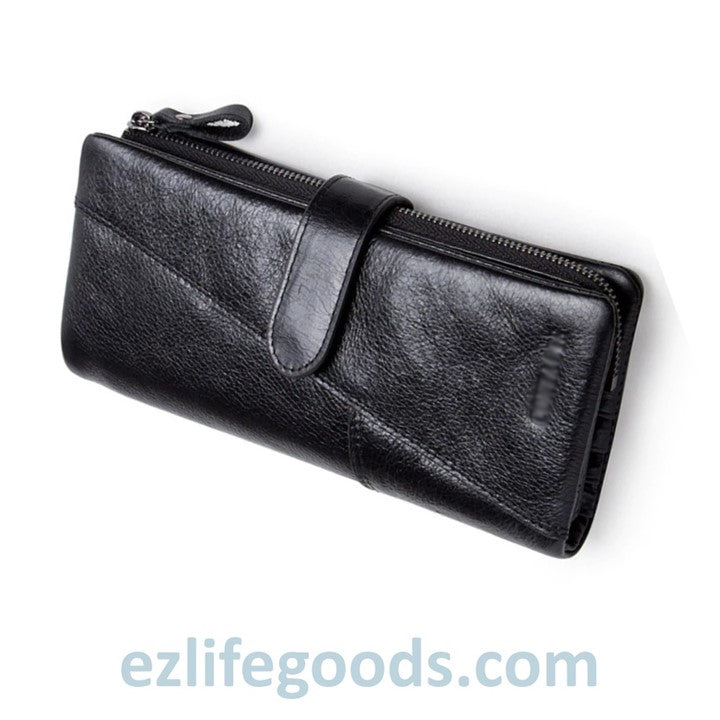 EZLIFEGOODS-Genuine Leather Men's Wallet Black Long