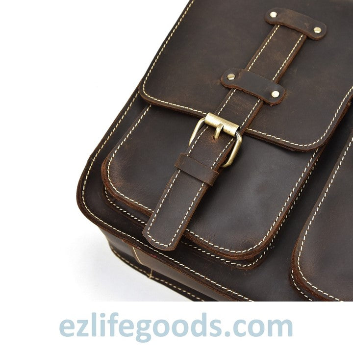 EZLIFEGOODS-Genuine Cow Leather Messenger Bag for Men| Mens Crossbody with Many Pockets-Dark Brown