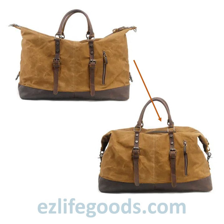 EZLIFEGOODS-Waterproof Duffle Bag with Cowhide Trimmings| High Capacity Weekender Bag 54 cm -Khaki