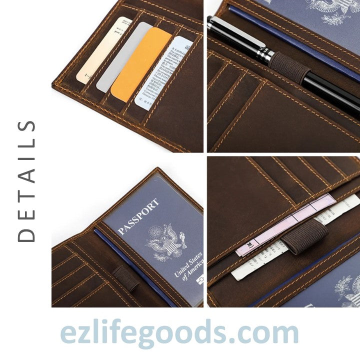 EZLIFEGOODS-Rfid Protected Wallet| Passport Cover & Cardholder Wallet|Leather Passport Holder Travel Wallet - Coffee Brown