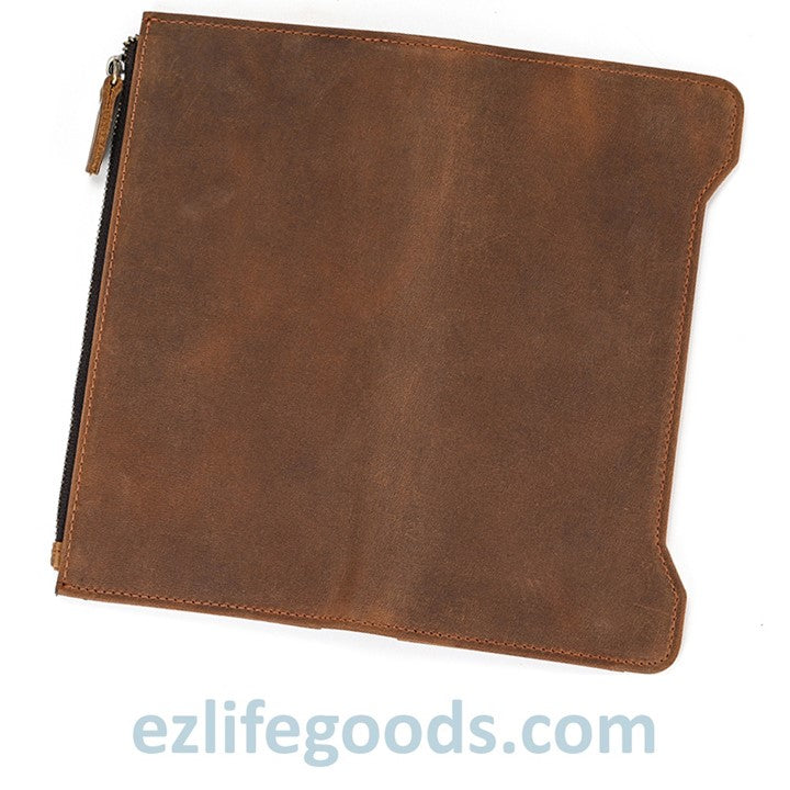 EZLIFEGOODS-Unisex Genuine Leather Wallet| Long Zipper Slim Wallet| Phone Purse with 12 Cardholders-Brown