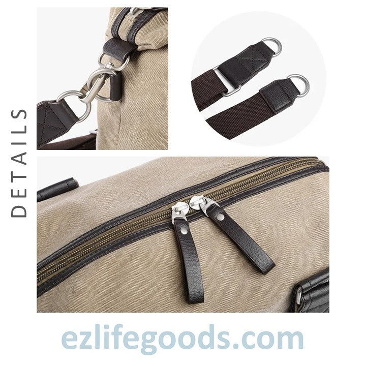 EZLIFEGOODS-Anti-Theft Canvas Duffle Bag| Zipper Weekend Bag| Fitness Handbag| Shoulder Bag with Many Pockets-Khaki