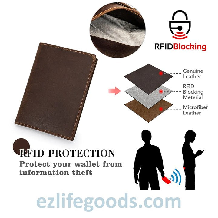 EZLIFEGOODS-Rfid Protected Wallet| Passport Cover & Cardholder Wallet|Leather Passport Holder Travel Wallet - Coffee Brown