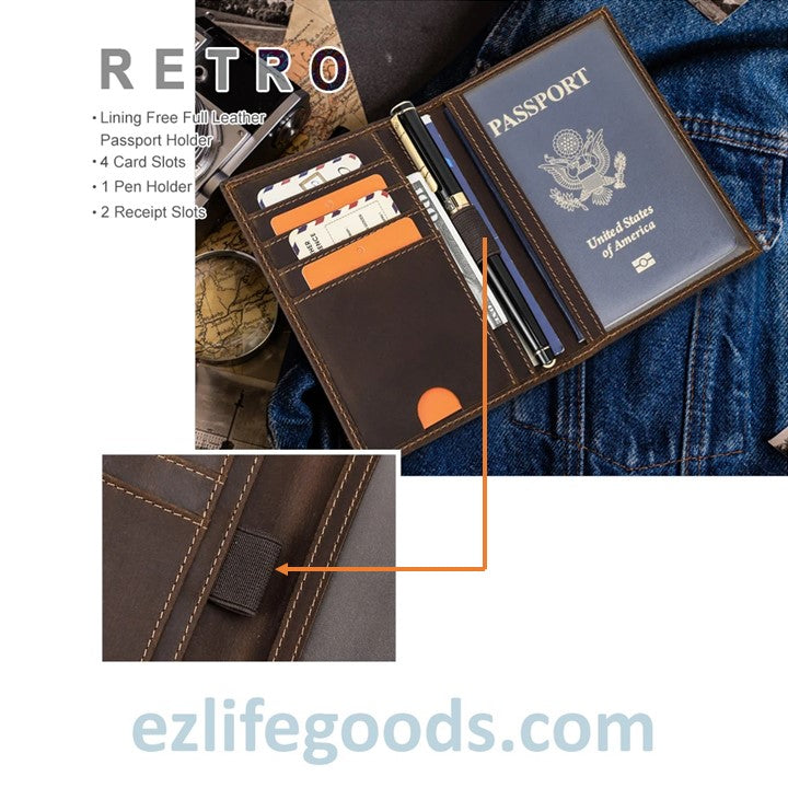 EZLIFEGOODS-Rfid Protected Wallet| Passport Cover & Cardholder Wallet|Leather Passport Holder Travel Wallet - Coffee Brown