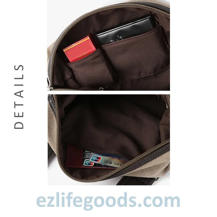 EZLIFEGOODS-Anti-Theft Canvas Duffle Bag| Zipper Weekend Bag| Fitness Handbag| Shoulder Bag with Many Pockets-Khaki