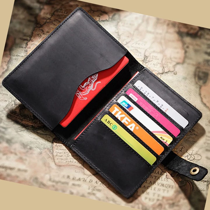 EZLIFEGOODS-Vintage Passport Wallet |Genuine Leather Passport Cover Cardholder Wallet & Travel Organizer Black