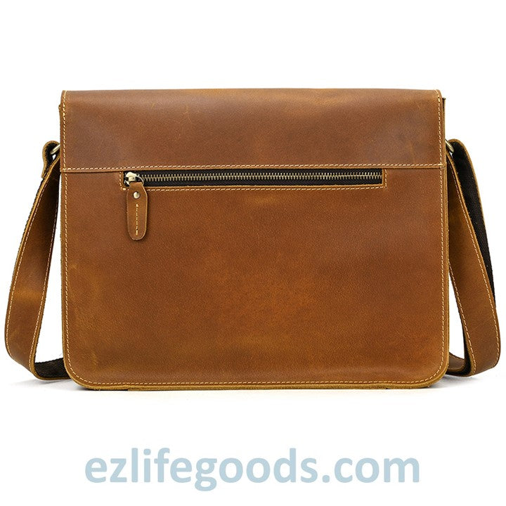 EZLIFEGOODS-Genuine Cow Leather Messenger Bag for Men| Mens Crossbody with Many Pockets-Light Brown