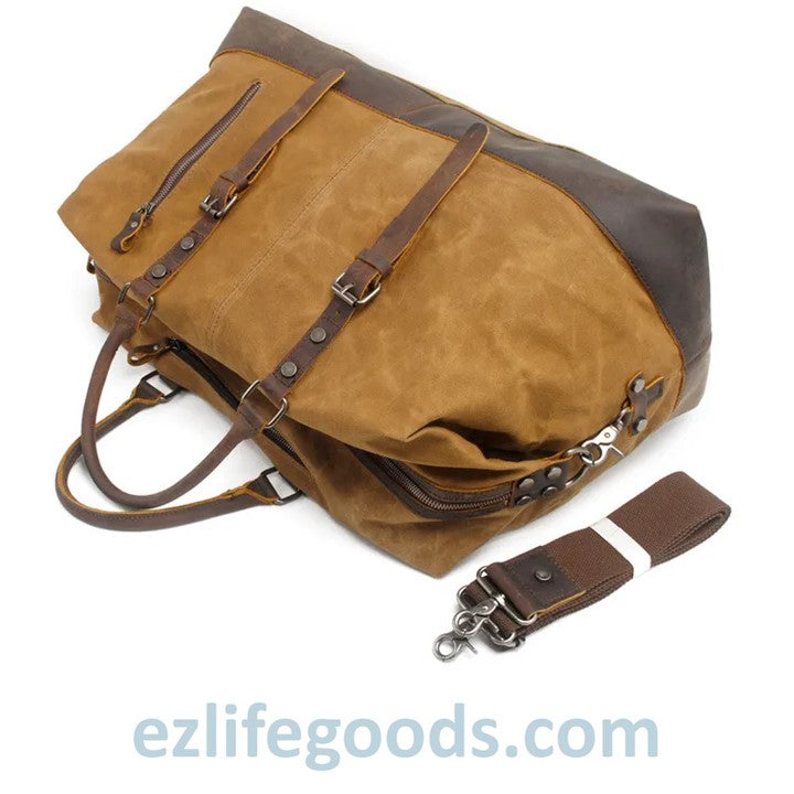 EZLIFEGOODS-Waterproof Duffle Bag with Cowhide Trimmings| High Capacity Weekender Bag 54 cm -Khaki