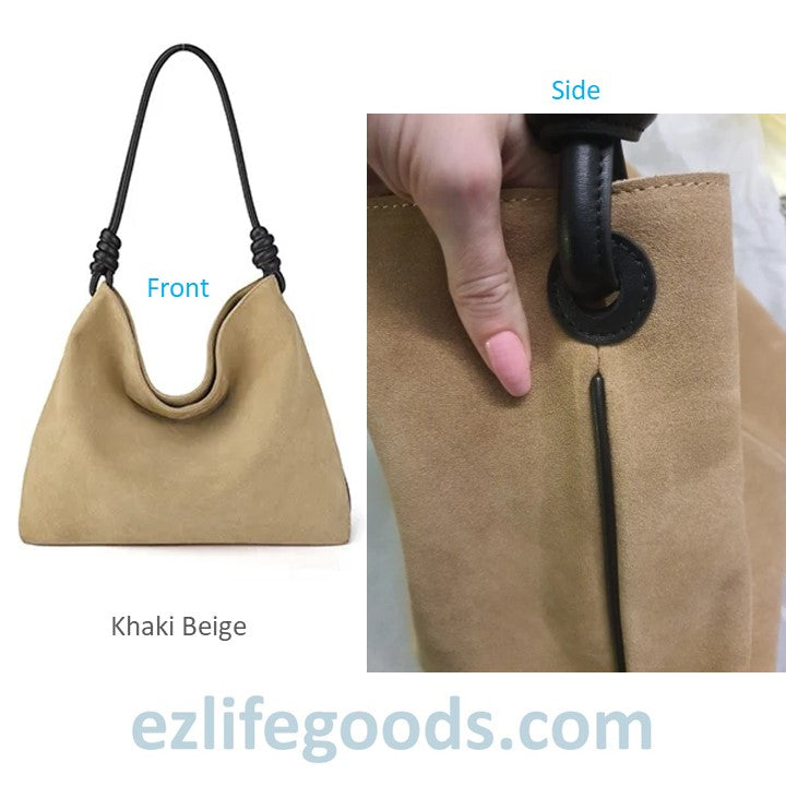 EZLIFEGOODS-Cow Leather Woman Handbag| Soft Suede Shoulder Tote Bag-Khaki Beige