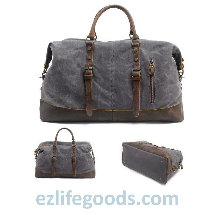 EZLIFEGOODS-Waterproof Duffle Bag with Cowhide Trimmings| High Capacity Weekender Bag 54 cm -Grey