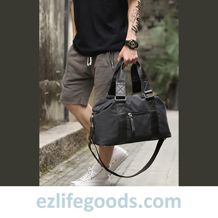 EZLIFEGOODS-Anti-Theft Canvas Duffle Bag| Zipper Weekend Bag| Fitness Handbag| Shoulder Bag with Many Pockets-Black