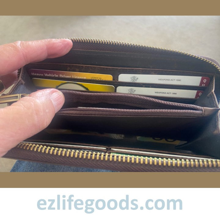 EZLIFEGOODS - Unisex Vintage Genuine Leather Crazy Horse Long Zipper Wallet