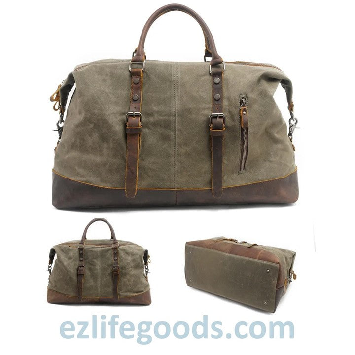EZLIFEGOODS-Waterproof Duffle Bag with Cowhide Trimmings| High Capacity Weekender Bag 54 cm -Army Green