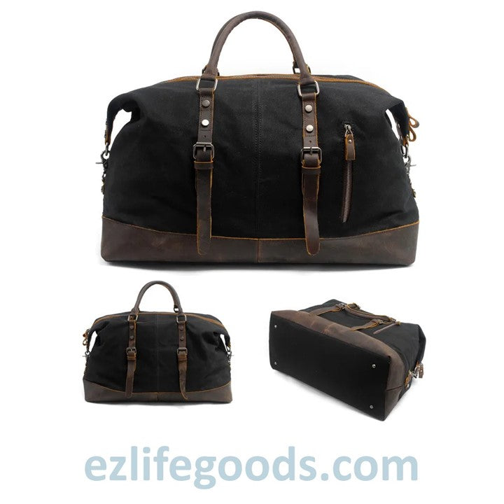 EZLIFEGOODS-Waterproof Duffle Bag with Cowhide Trimmings| High Capacity Weekender Bag 54 cm -Black