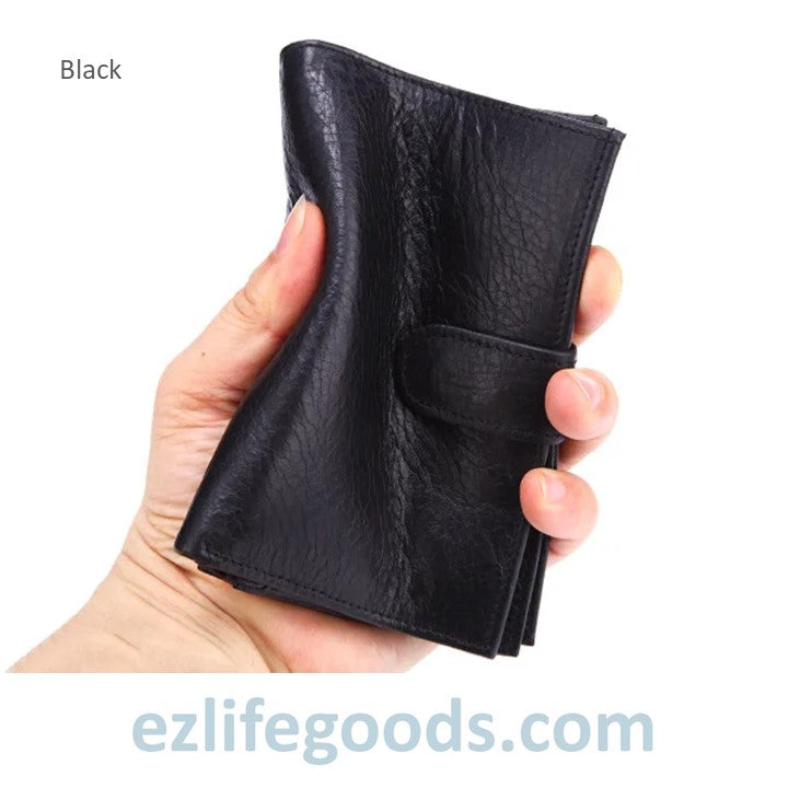 EZLIFEGOODS-Cowhide Wallet for Men with Coin Purse, Passport Wallet with Credit Card Holders- Black
