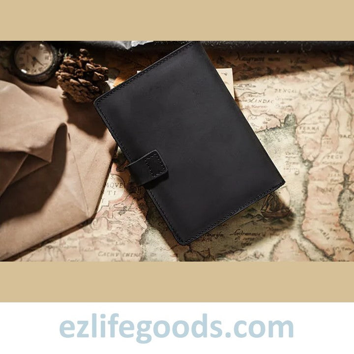 EZLIFEGOODS-Vintage Passport Wallet |Genuine Leather Passport Cover Cardholder Wallet & Travel Organizer Black